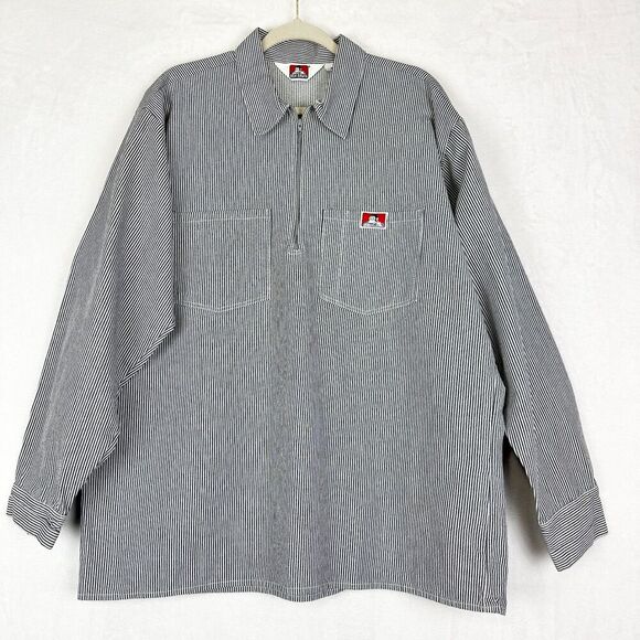 Ben Davis Hickory Striped Quarter Zip Work Shirt Size XL USA Made Long Sleeve - Picture 1 of 6